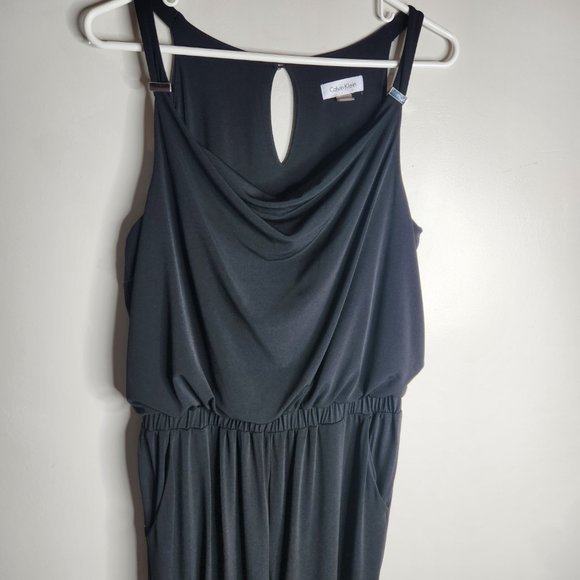 Calvin Klein Cowl Neck Wide Leg Black Jumpsuit, Size 8 - Picture 2 of 10
